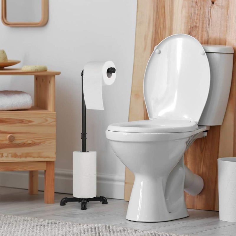 MOOACE Toilet Paper Holder Stand, Industrial Free Standing Bathroom Tissue Paper Roll Dispenser, Black - Image 5