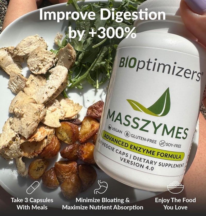 BiOptimizers MassZymes Digestive Enzyme Supplement for Better Absorption Relief from Bloating Constipation and Gas for Men Women Contains Lipase Amylase Bromelain 120 Capsules - Image 5