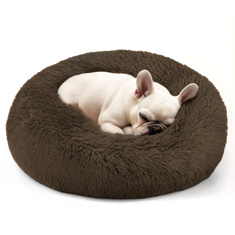 Hoewina Dog & Cat Bed, 20in Cat Beds for Indoor Cats, Calming Donut Bed for Puppy and Kitten, Washable Round Fluffy Pet Bed for Small Medium Dogs and Cats (Coffee) - Image 1