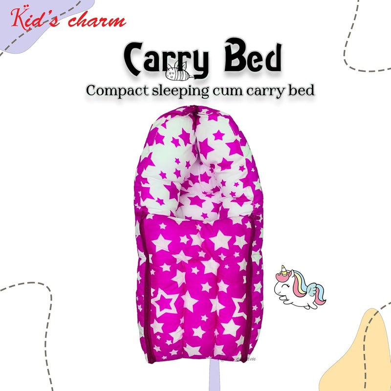 Kid's Charm Kids Charm StarMulti Mini 3 in 1 Babys Cotton Bed Cum Carry Bed Printed Baby Sleeping BagBaby BedInfant Portable for Unisex Easily Portable Light Weight Carry for New Born 04 Months Old Pink - Image 2