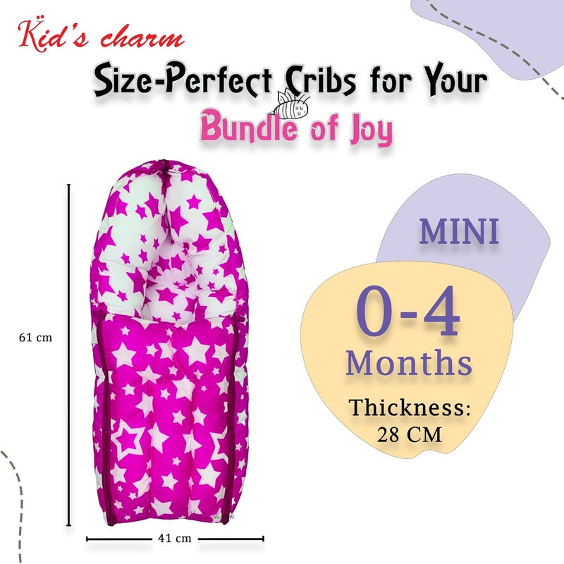 Kid's Charm Kids Charm StarMulti Mini 3 in 1 Babys Cotton Bed Cum Carry Bed Printed Baby Sleeping BagBaby BedInfant Portable for Unisex Easily Portable Light Weight Carry for New Born 04 Months Old Pink - Image 3