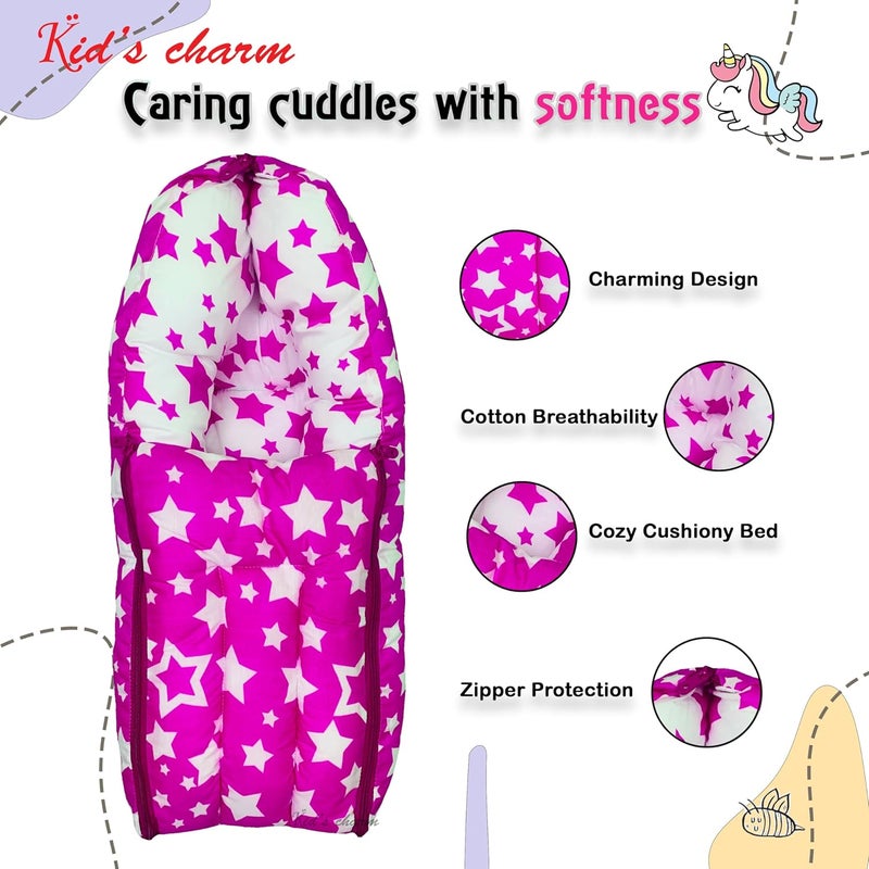 Kid's Charm Kids Charm StarMulti Mini 3 in 1 Babys Cotton Bed Cum Carry Bed Printed Baby Sleeping BagBaby BedInfant Portable for Unisex Easily Portable Light Weight Carry for New Born 04 Months Old Pink - Image 4