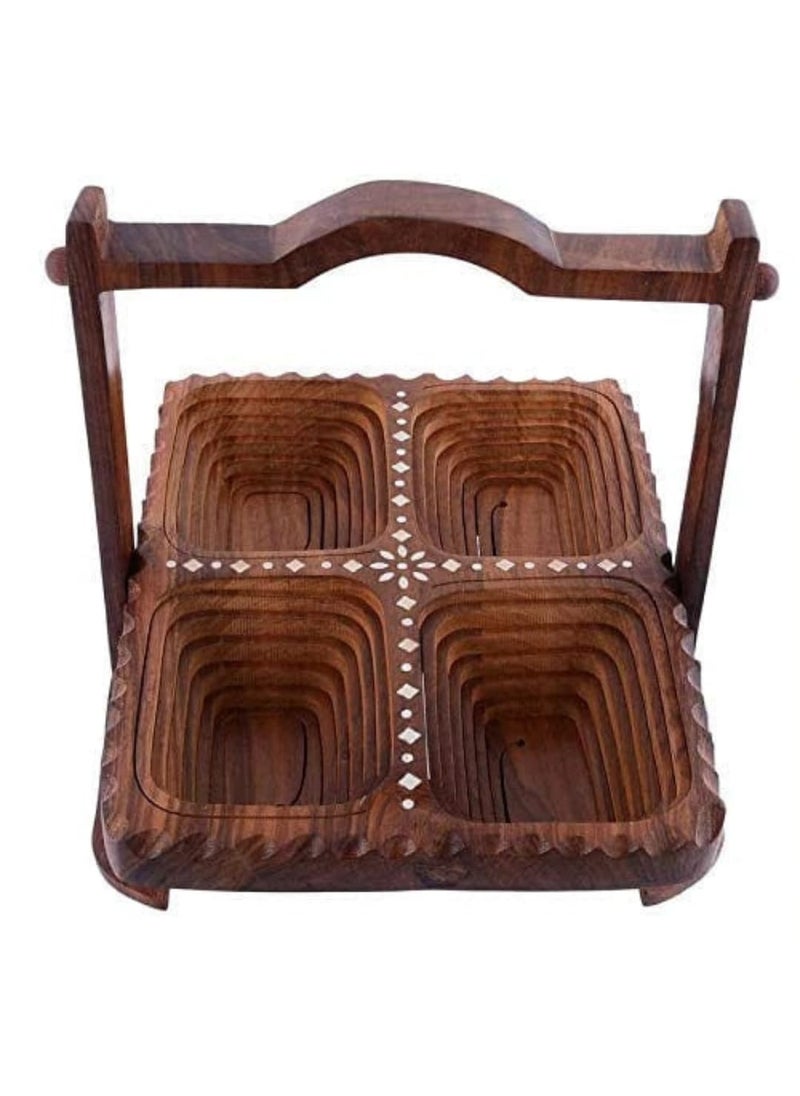 Homefrills Homefrills Wooden 4 section DryFruitFruitMultiutility Foldable Basket with Carry Handle and StandVegetable Basket for Kitchen Dcor Home Dcor Table Top Dcor Best for Gifting Colour Brown  - Image 3