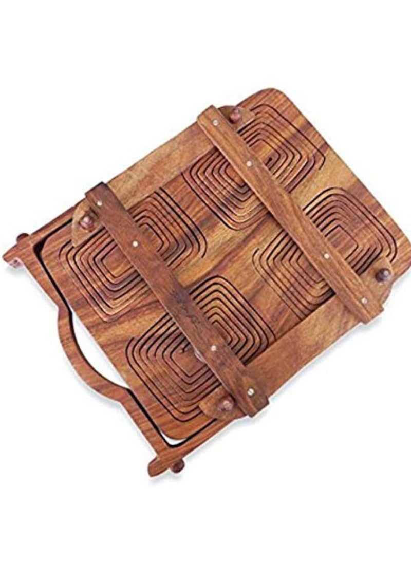 Homefrills Homefrills Wooden 4 section DryFruitFruitMultiutility Foldable Basket with Carry Handle and StandVegetable Basket for Kitchen Dcor Home Dcor Table Top Dcor Best for Gifting Colour Brown  - Image 4