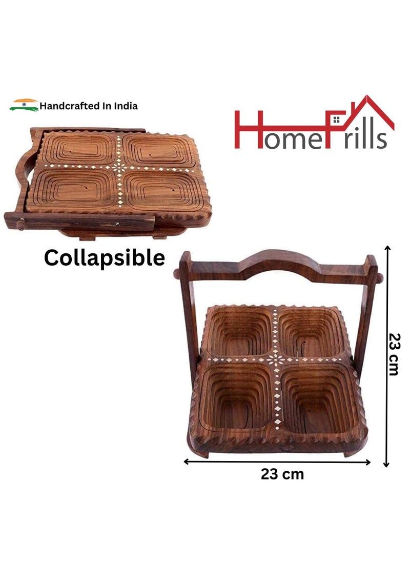 Homefrills Homefrills Wooden 4 section DryFruitFruitMultiutility Foldable Basket with Carry Handle and StandVegetable Basket for Kitchen Dcor Home Dcor Table Top Dcor Best for Gifting Colour Brown  - Image 5