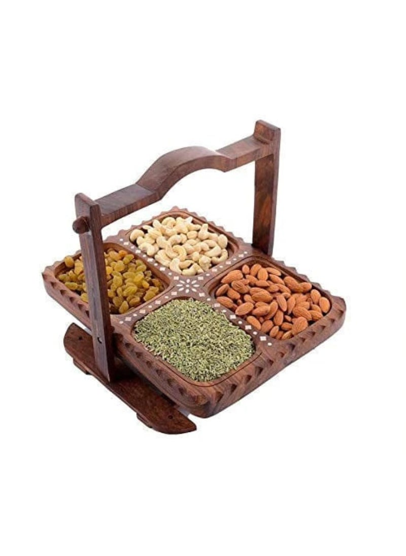 Homefrills Homefrills Wooden 4 section DryFruitFruitMultiutility Foldable Basket with Carry Handle and StandVegetable Basket for Kitchen Dcor Home Dcor Table Top Dcor Best for Gifting Colour Brown  - Image 1