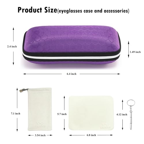 LRZCGB Zipper Eyeglasses Case, Honeycomb Glasses Sunglasses Case Box Protector for Men & Women or Children(Purple) - Image 2