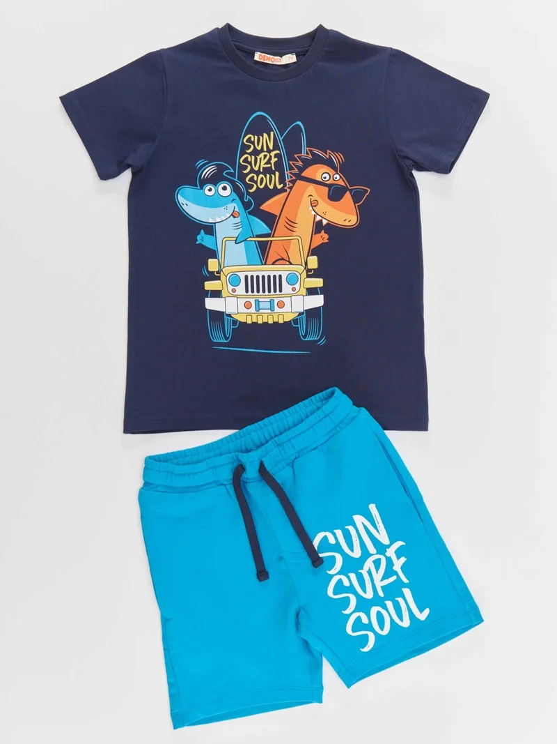 Denokids Shark Surf Boy T-shirt Shorts Set