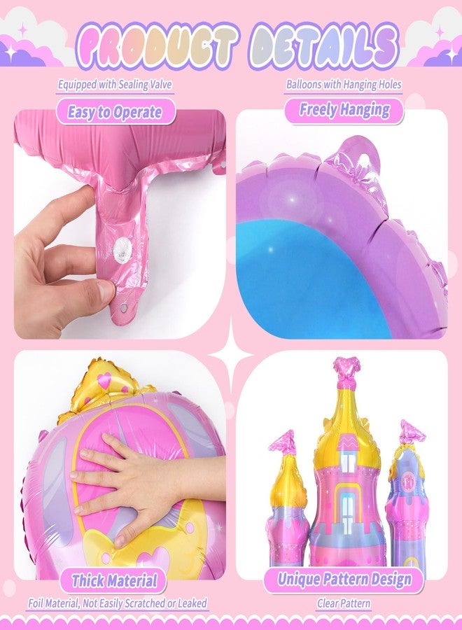 Nuesaurd 6PCS Princess Birthday Balloons Large Pink Castle Balloon Carriage Balloon Crown Heart Star Cake Foil Balloons for 3rd Princess Birthday Girl Party Decorations Supplies Baby Shower Favors - Image 3