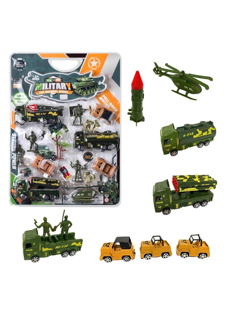 Fitto Military Action Figures Playset with 6 Pullback Trucks and 4 Action Figures - Image 1