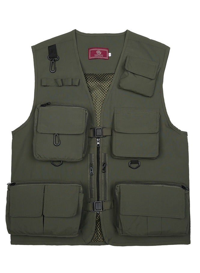 NIBEMINENT Outdoor Multi Pockets Fishing Photography Vest Summer Mesh Jackets Quick Dry Waistcoat Army Green - Image 1