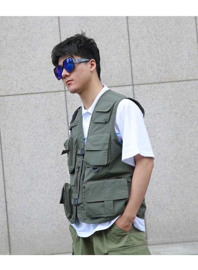 NIBEMINENT Outdoor Multi Pockets Fishing Photography Vest Summer Mesh Jackets Quick Dry Waistcoat Army Green - Image 3