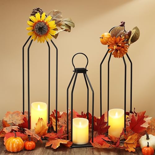 Perfnique Modern Farmhouse Lanterns, Set of 3 Black Metal Lanterns w/ 6hr Timer Flickering Flameless Candles, Decorative for Outdoor Decor, Front Porch, Indoor, Patio, Garden, Fireplace, Christmas - Image 4