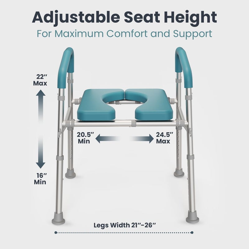 PELEGON Raised Toilet Seat with Handles (400lb) - Adjustable Height & Width Toilet Chair with Arms, Toilet Riser with Handles, Toilet Chair Over Toilet, Handicap Toilet Seat for Elderly (Teal) - Image 4