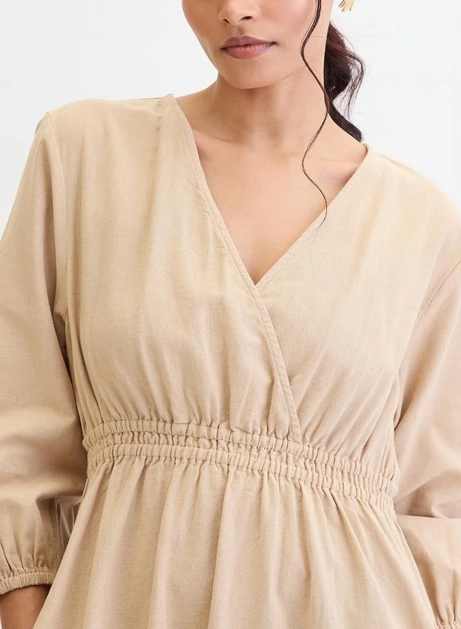 Femmella beige Beige Linen Blend Slit Detail Maxi Dress for Women | Best Price UAE