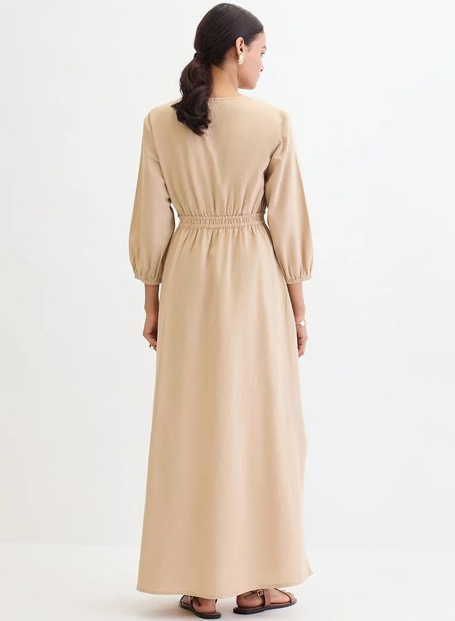 Femmella beige Beige Linen Blend Slit Detail Maxi Dress for Women | Best Price UAE