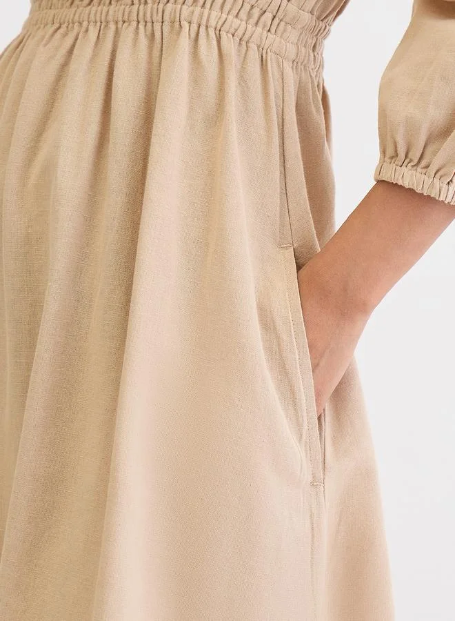 Femmella beige Beige Linen Blend Slit Detail Maxi Dress for Women | Best Price UAE