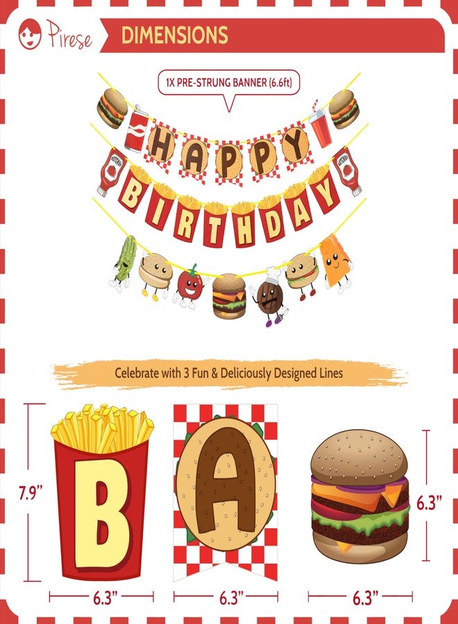 Pirese Burger Birthday Party Decorations - Pre-Strung Happy Birthday Banner Kit with Burger & Fries Balloons - Picnic, Cookout, Food Truck, Cheeseburger Party Decorations with Balloons for Kids & Adults - Image 3