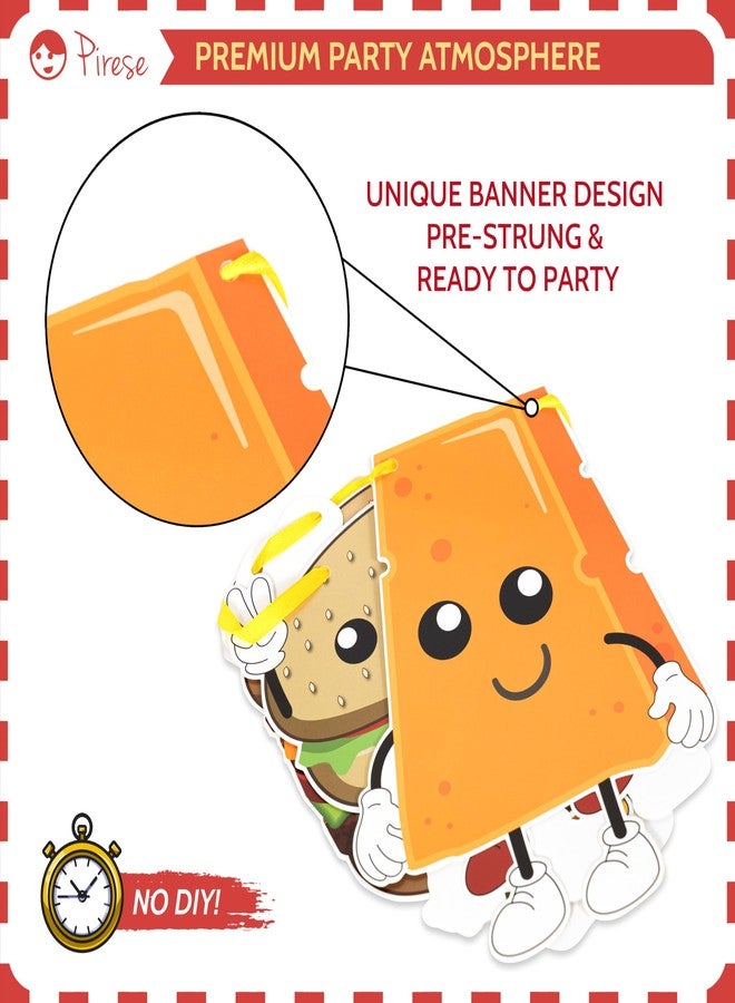 Pirese Burger Birthday Party Decorations - Pre-Strung Happy Birthday Banner Kit with Burger & Fries Balloons - Picnic, Cookout, Food Truck, Cheeseburger Party Decorations with Balloons for Kids & Adults - Image 5