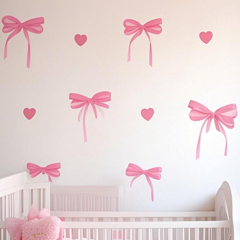 Saomour Pink Bow Wall Decals - Girl's Room & Nursery Decor - Wall Stickers for Girls - Image 3