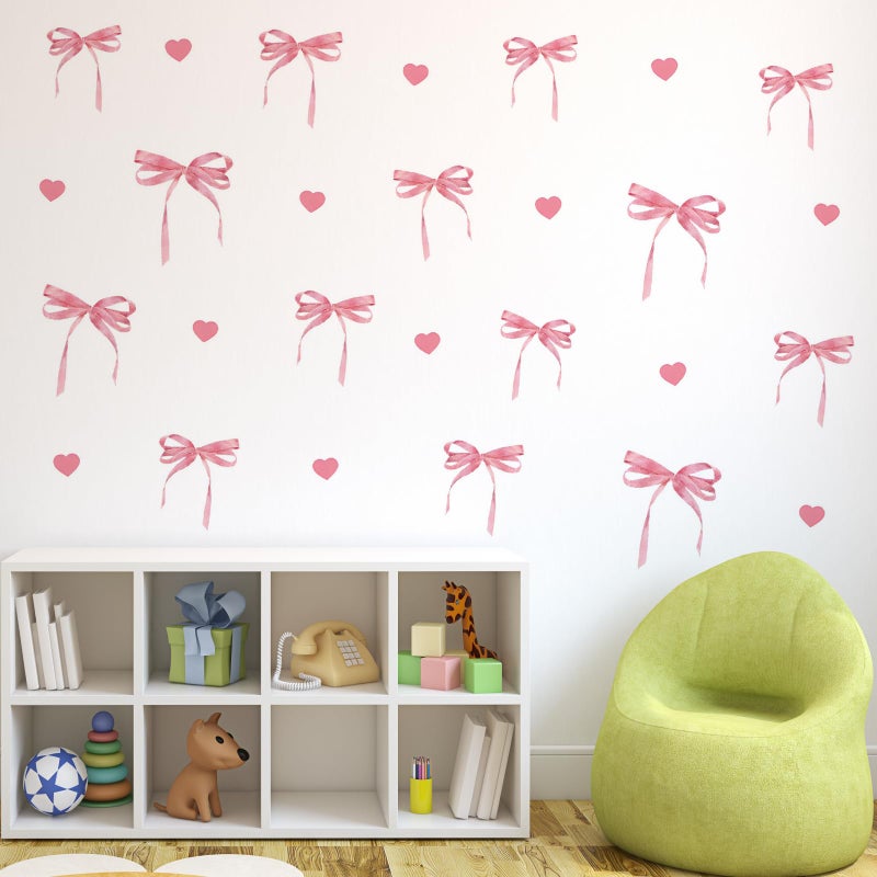 Saomour Pink Bow Wall Decals - Girl's Room & Nursery Decor - Wall Stickers for Girls - Image 1