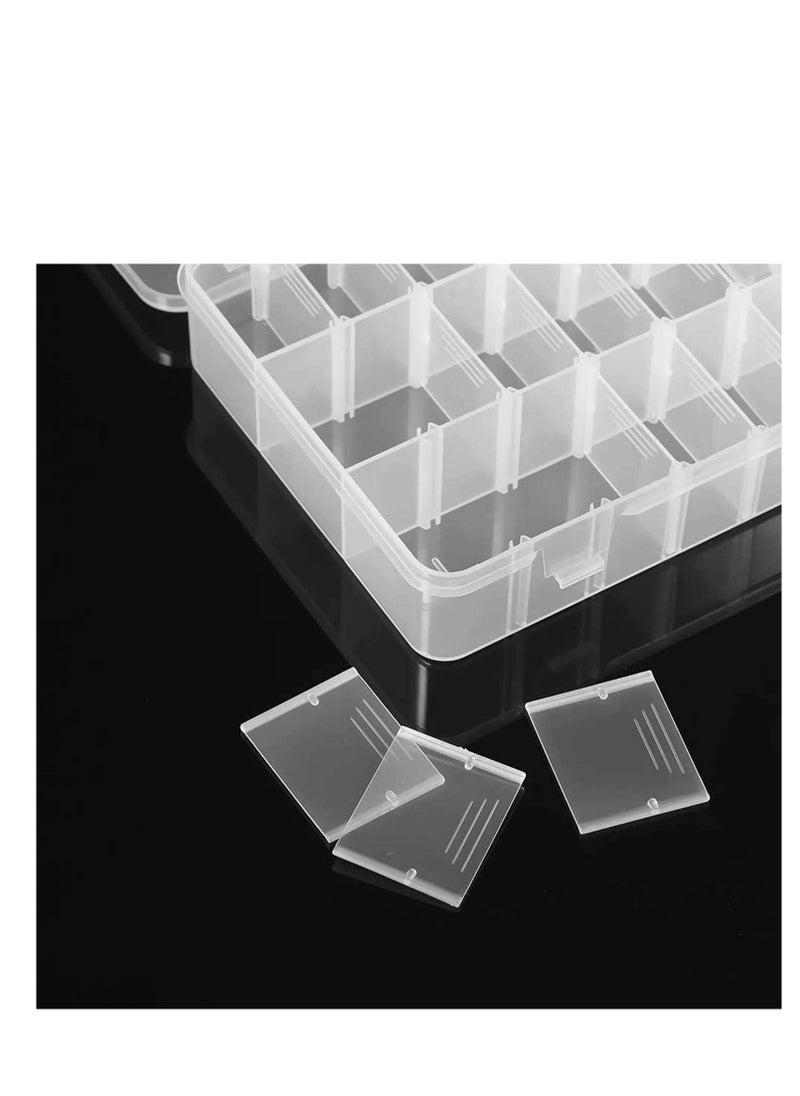 SYOSI - Plastic Organizer Container Box, 24 Grids Storage Box with Adjustable Dividers Organizer Storage Container Removable Grid Compartment Big Clear Slot box Case for Beads Earring Small Items - Image 1