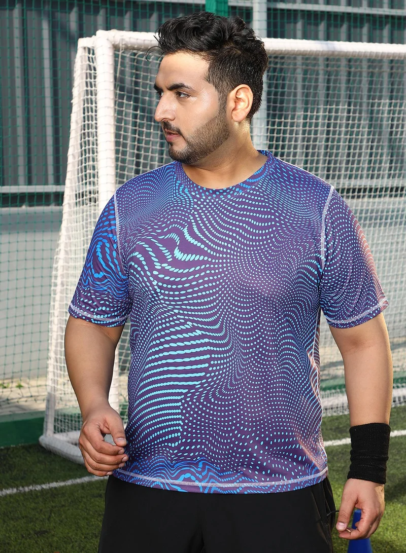انستافاب بلس Instafab Plus Men's Indigo Blue Polka-Swirl Activewear T-Shirt For Casual Wear | Crew Neck | Short Sleeves | Plus Size Jersey T-Shirt Crafted With Comfort Fit For Everyday Wear