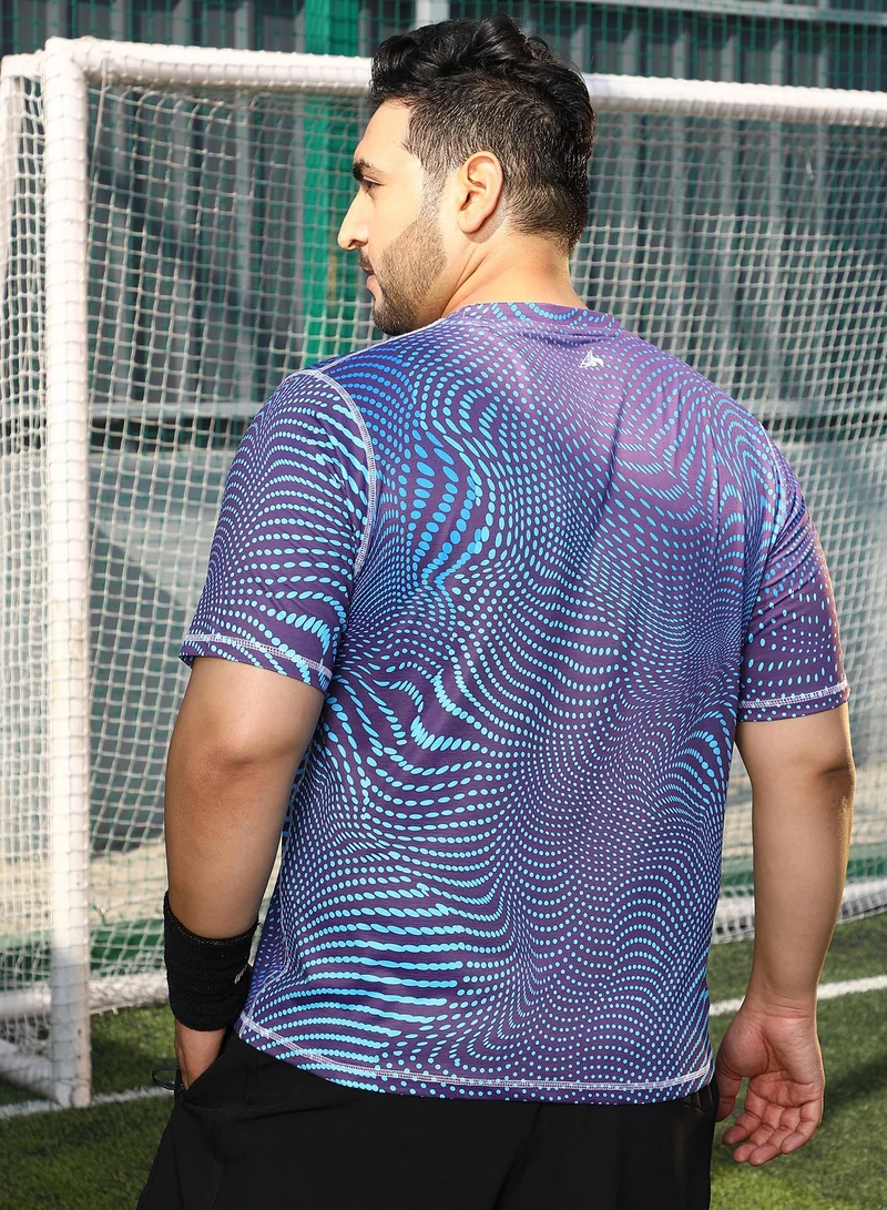 Instafab Plus  Men's Indigo Blue Polka-Swirl Activewear T-Shirt  | Best Price UAE