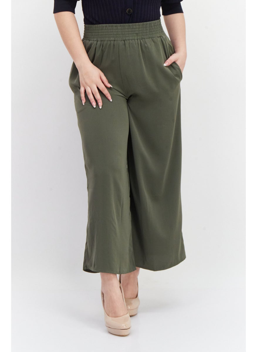 French Connection Women Wide Leg Plain Palazzo Pants, Olive  - Image 1