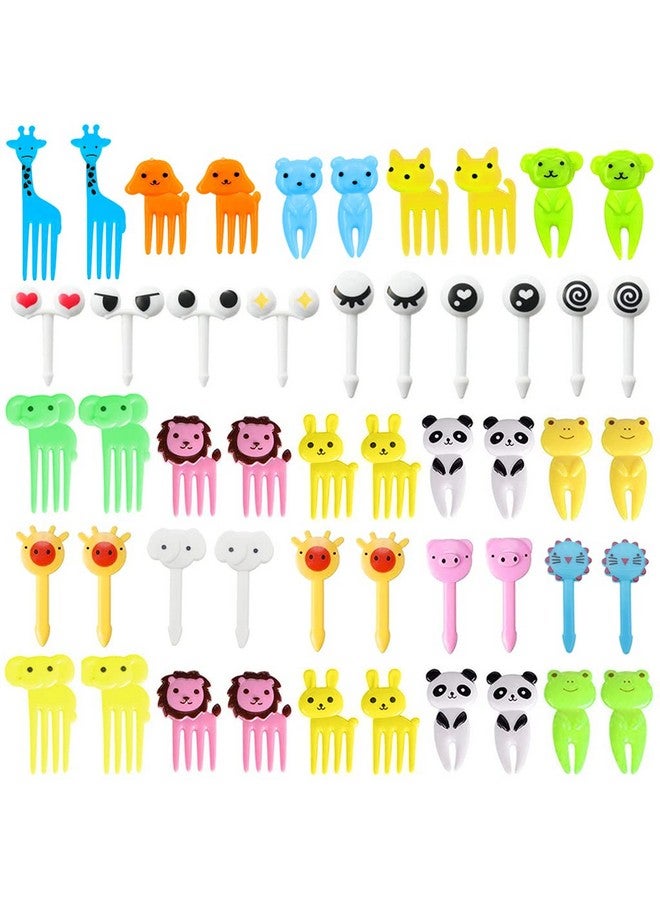 HASTHIP® 50 Pcs Cute Animals Bento Box Decor Mini Forks, Dessert Forks Toothpick for Cake Dessert Pastry Party Supply, Reusable, Food Grade Plastic, Random Color - Image 1