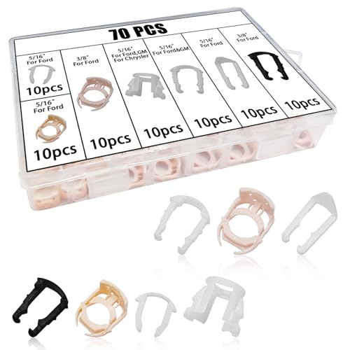 HHZL Fuel Line Retainer Clips, 3/8" & 5/16" Durable Nylon Gas Tank Repair Kit, 7 Size Fuel Line Retaining Clamp Assortment Replacement Kit Compatible with Ford, GM, Chrysler (70PCS) - Image 1