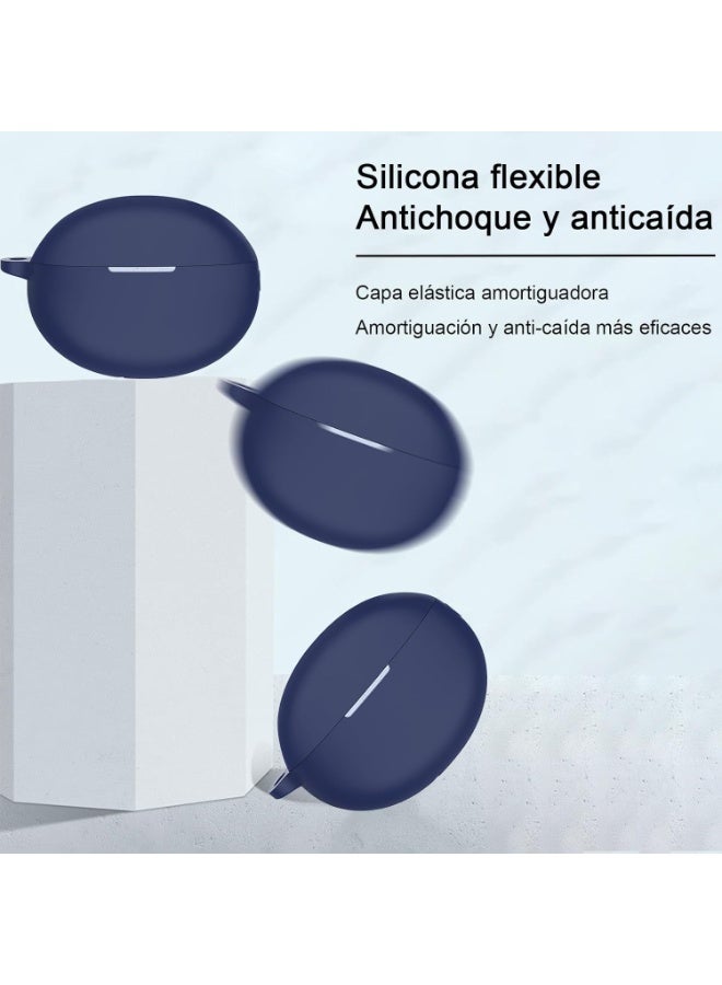 أكاليكس جراب سيليكون لسماعات هواوي فري بودز، مقاوم للصدمات، مقاوم للسقوط، مقاوم للغبار، مزود بإضاءة LED مرئية، غطاء واقٍ مع سلسلة مفاتيح متوافق مع سماعات هواوي فري بودز | أزرق داكن - Image 3