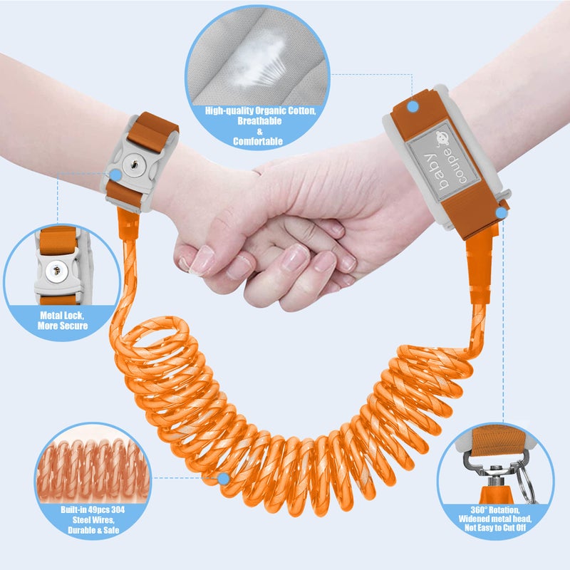WSZCML Toddler Harness Walking Leash- Child Anti Lost Wrist Link - Child Safety Harness - Upgrade with Reflective(6.5ft) - for Boys and Girls,Not Easy to Open Without Key(Orange) - Image 2