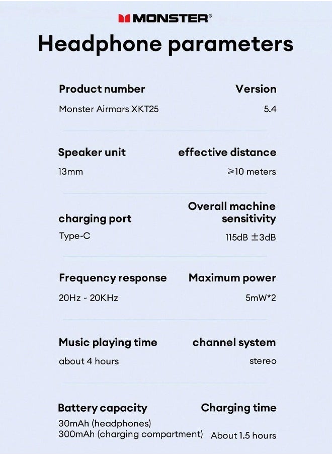 Monster Monster XKT25 Wireless Bluetooth Earbuds Gaming Headphones Deep Bass Low Latency Game Headset with Built-in Microphone For Gaming Noise Canceling Headsets White  - Image 5