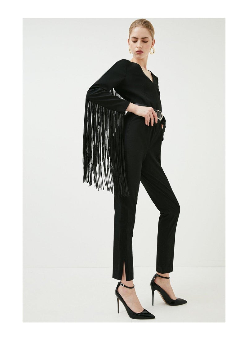 Karen Millen - Tailored Fringe Detail Sleeved Jumpsuit - Image 1