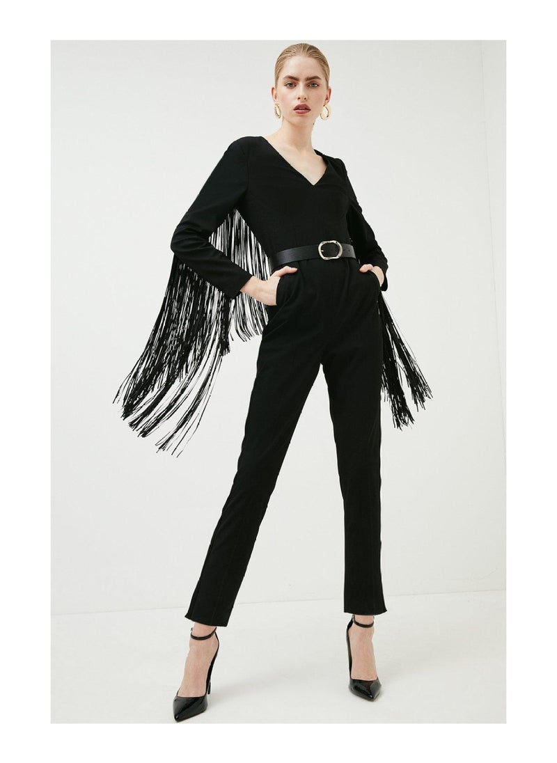 Karen Millen - Tailored Fringe Detail Sleeved Jumpsuit - Image 1