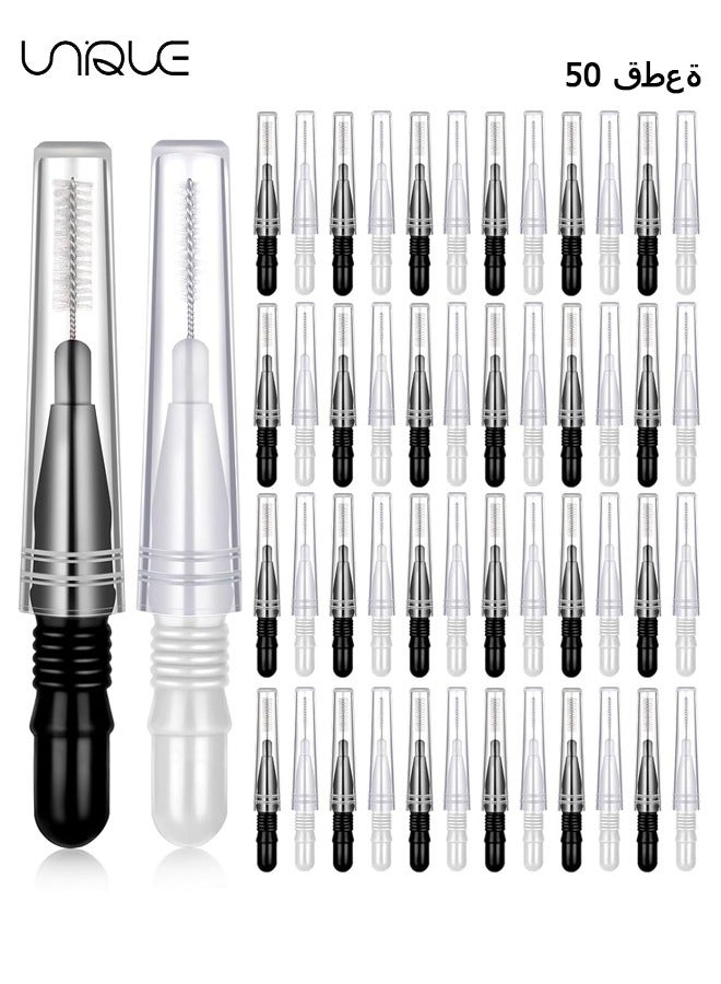 Unique Tooth Gap Brush, 50 Pieces of Toothpick Floss Head Oral Hygiene Brush Colored Tooth Gap Brush 0.7-1.2mm Braces Cleaning Brush Clean White (Black, White) - Image 1