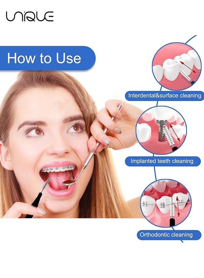 Unique Tooth Gap Brush, 50 Pieces of Toothpick Floss Head Oral Hygiene Brush Colored Tooth Gap Brush 0.7-1.2mm Braces Cleaning Brush Clean White (Black, White) - Image 4