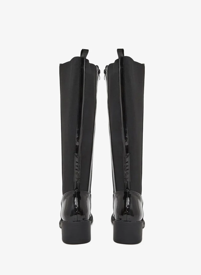 Styli Black Patent Knee-High Boots with Gusset