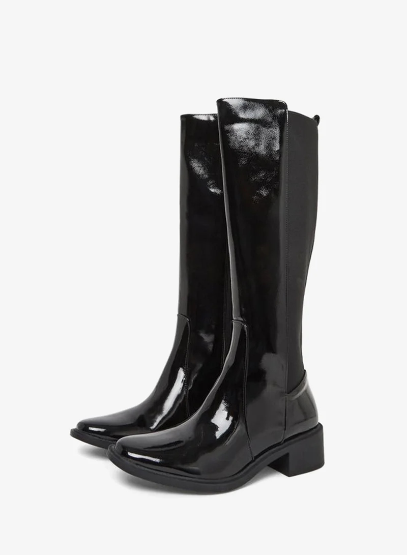 Styli Black Patent Knee-High Boots with Gusset