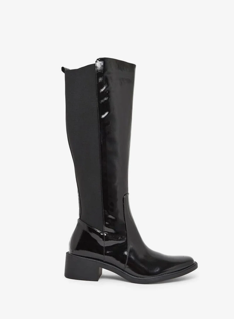 Styli Black Patent Knee-High Boots with Gusset