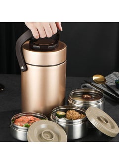 YOSOO Yosoo Thermos for Hot food Wide Mouth Lunch Box, 2000ml 3-Layer Stackable Insulated Food Container Reusable Leak Proof Soup Food Jar for Warm/Cool Food Daily Office Travel Picnic Outdoor Meals(Gold)  - Image 4