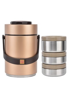 YOSOO Yosoo Thermos for Hot food Wide Mouth Lunch Box, 2000ml 3-Layer Stackable Insulated Food Container Reusable Leak Proof Soup Food Jar for Warm/Cool Food Daily Office Travel Picnic Outdoor Meals(Gold)  - Image 1