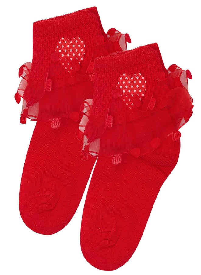 heartbury Cute and Colorful 100% Pure Cotton Baby Girls Frilly/Lace Socks For Girls-(Age 1-6Years) (Love-5Colors, 3-4Years) - Image 2