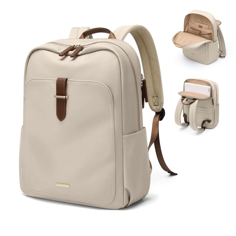 GOLF QUALITY Laptop Backpack for Women,Casual Work Business Backpacks Purse Carry on Travel Backpack,14 Inch,Apricot - Image 1