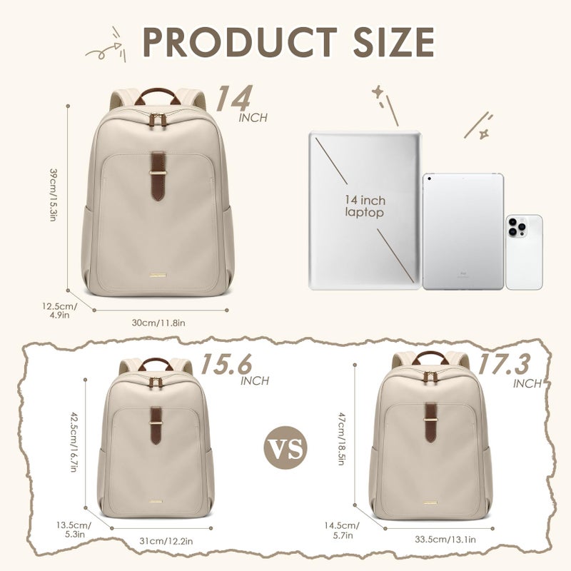 GOLF QUALITY Laptop Backpack for Women,Casual Work Business Backpacks Purse Carry on Travel Backpack,14 Inch,Apricot - Image 2
