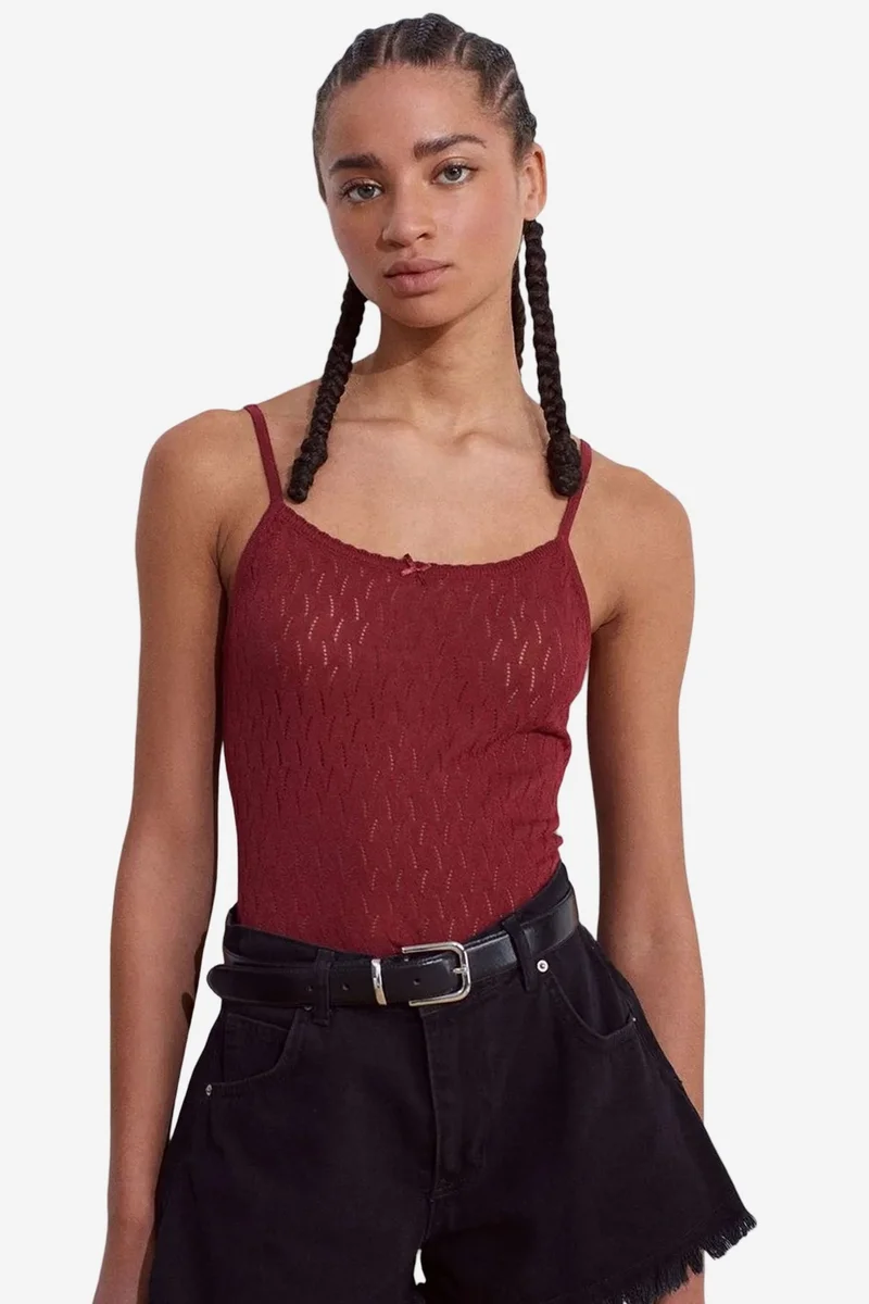 DILVIN Textured Crop Cami Blouse With Bow Detail