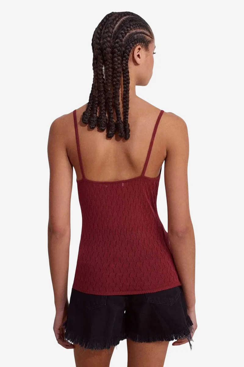 Dilvin Burgundy Red DILVIN Textured Crop Cami Blouse With Bow Detail for Women | Best Price UAE