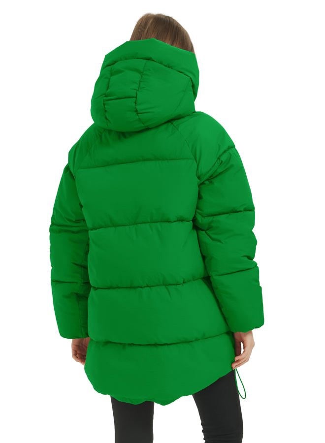 Flygo Womens Hooded Quilted Puffer Jacket Mid-Length Padded Warm Winter Heavyweight Coat Outerwear, Green, M - Image 4