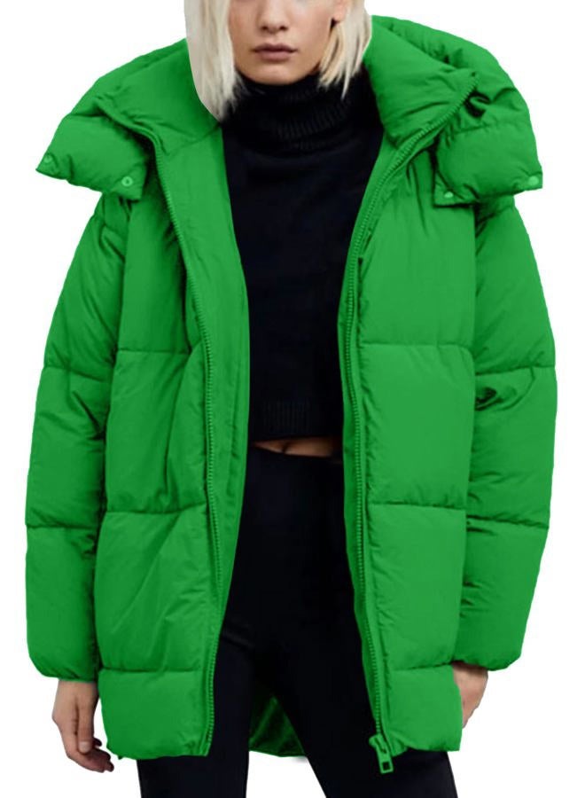 Flygo Womens Hooded Quilted Puffer Jacket Mid-Length Padded Warm Winter Heavyweight Coat Outerwear, Green, M - Image 1